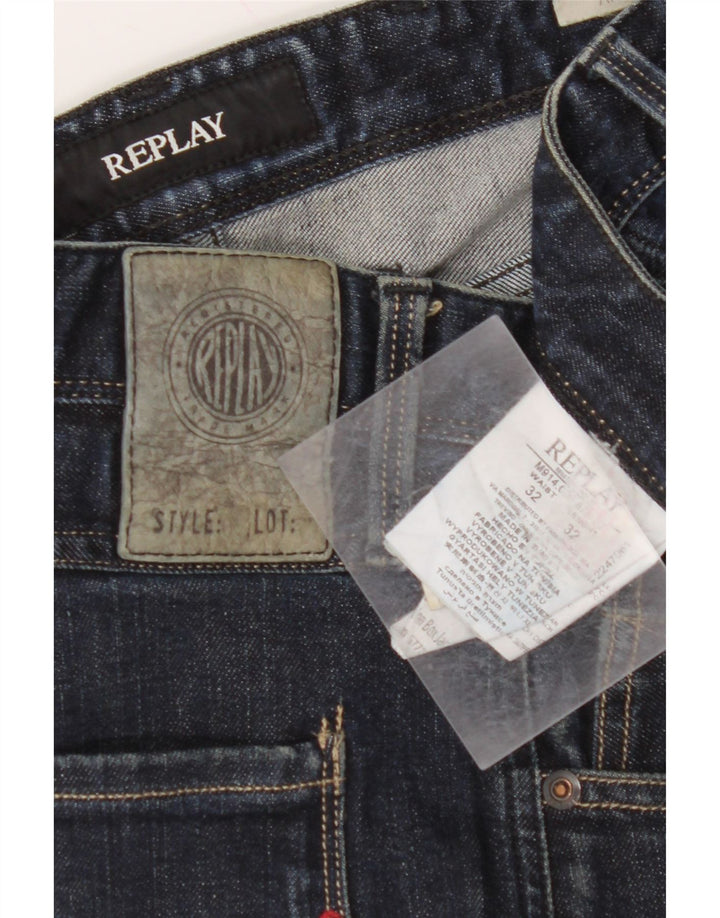 REPLAY Mens Slim Jeans W32 L32 Navy Blue Cotton
