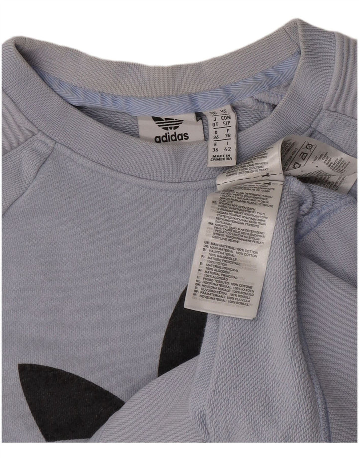 Adidas Womens Graphic Sweatshirt Jumper UK 10 Small Blue Cotton