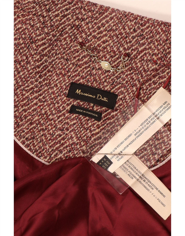 Massimo Dutti Womens Overcoat UK 14 Medium Red Herringbone Viscose