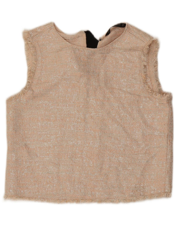 Zara Womens Crop Sleeveless Blouse Top UK 10 Small Beige Acrylic