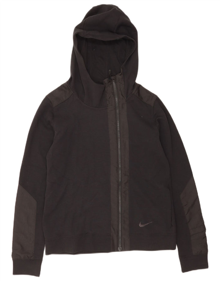 Nike Womens Zip Hoodie Sweater UK 14 Medium Black Cotton