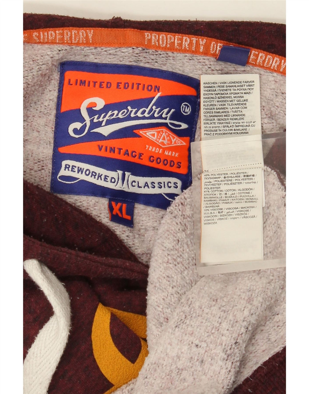 Superdry Mens Graphic Hoodie Jumper XL Burgundy Polyester