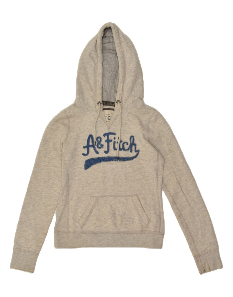 ABERCROMBIE & FITCH Womens Graphic Hoodie Jumper UK 14 Medium Grey Cotton | Vintage Abercrombie & Fitch | Thrift | Second-Hand Abercrombie & Fitch | Used Clothing | Messina Hembry 