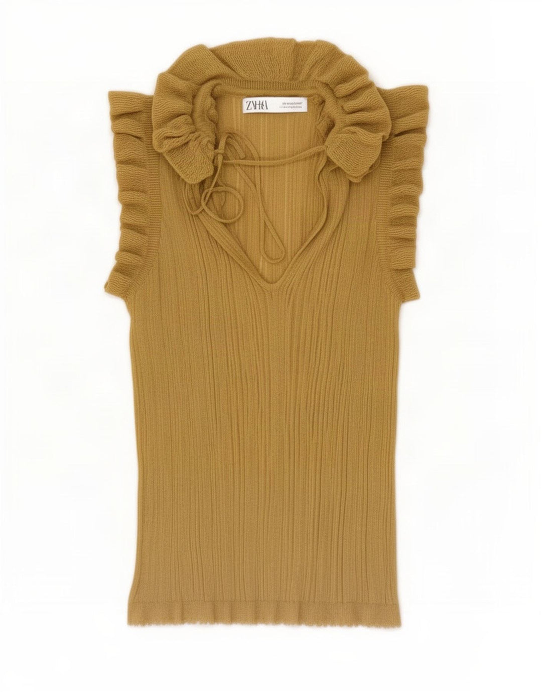 Zara Womens Ruffle Front Blouse Top UK 12 Medium Yellow Viscose
