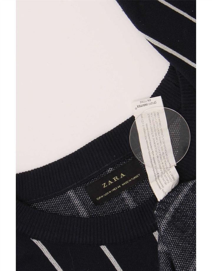 Zara Mens Regular Fit Boat Neck Jumper Sweater Medium Navy Blue Striped