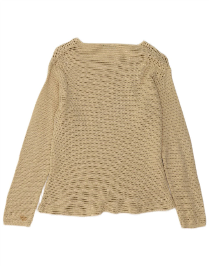 BENETTON Womens Crochet Boat Neck Jumper Sweater UK 12 Medium Beige Cotton