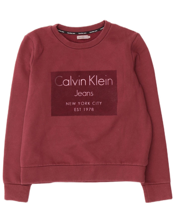 Calvin Klein Jeans Womens Graphic Sweatshirt Jumper UK 14 Medium Burgundy