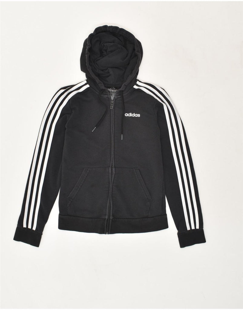 ADIDAS Womens Zip Hoodie Sweater UK 4/6 XS Black Cotton | Vintage Adidas | Thrift | Second-Hand Adidas | Used Clothing | Messina Hembry 