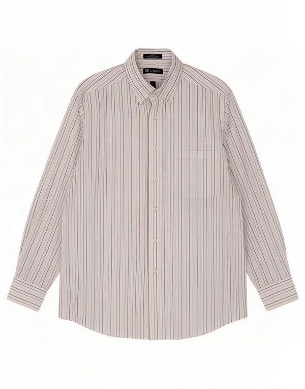 Chaps Mens Classic Fit Shirt Size 15 Medium Blue Striped Cotton