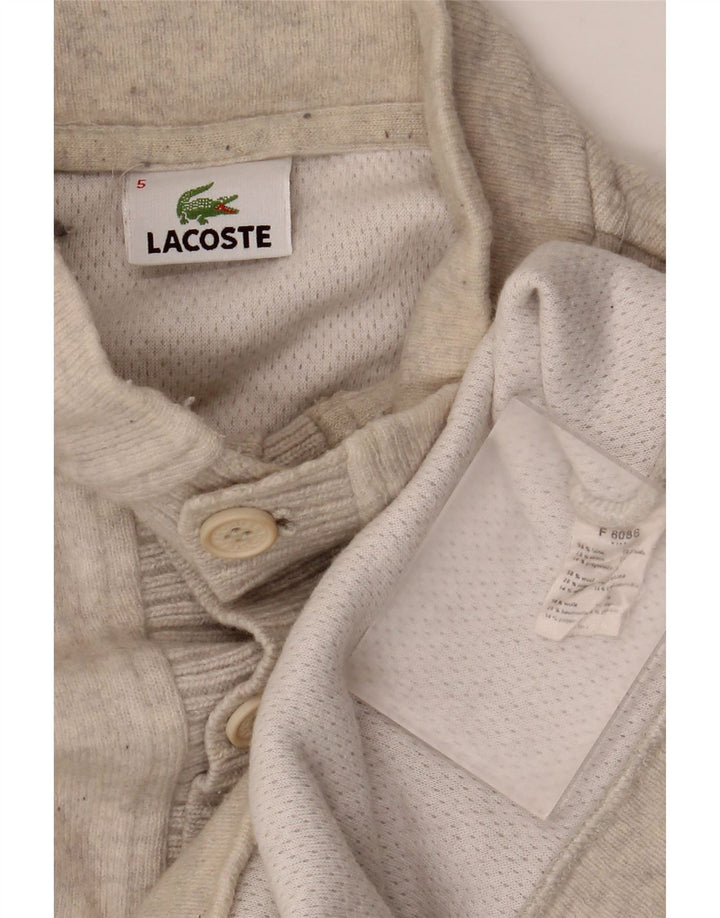 Lacoste Mens Button Neck Jumper Sweater Size 5 Large Beige Flecked Wool