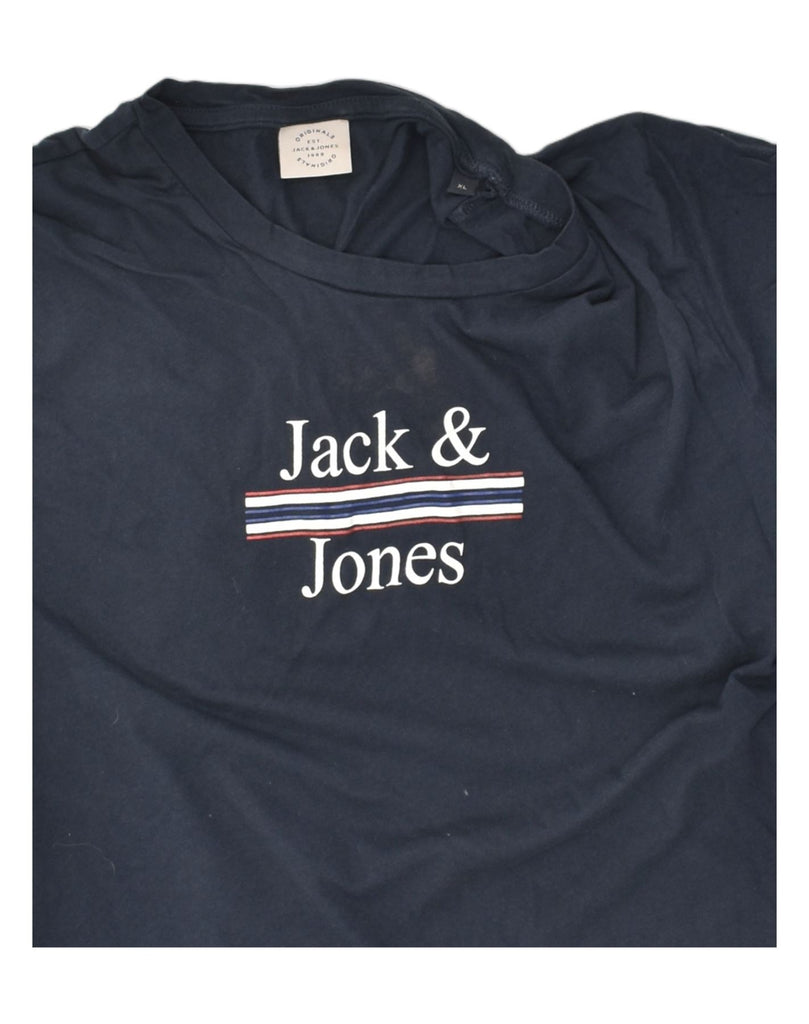 JACK & JONES Mens Graphic T-Shirt Top XL Navy Blue Cotton | Vintage Jack & Jones | Thrift | Second-Hand Jack & Jones | Used Clothing | Messina Hembry 