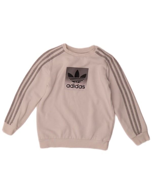 Adidas Boys Graphic Sweatshirt Jumper 9-10 Years White Cotton