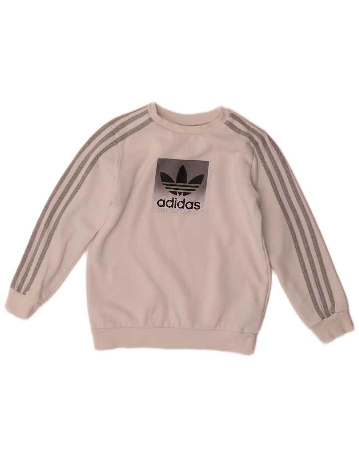 Adidas Boys Graphic Sweatshirt Jumper 9-10 Years White Cotton