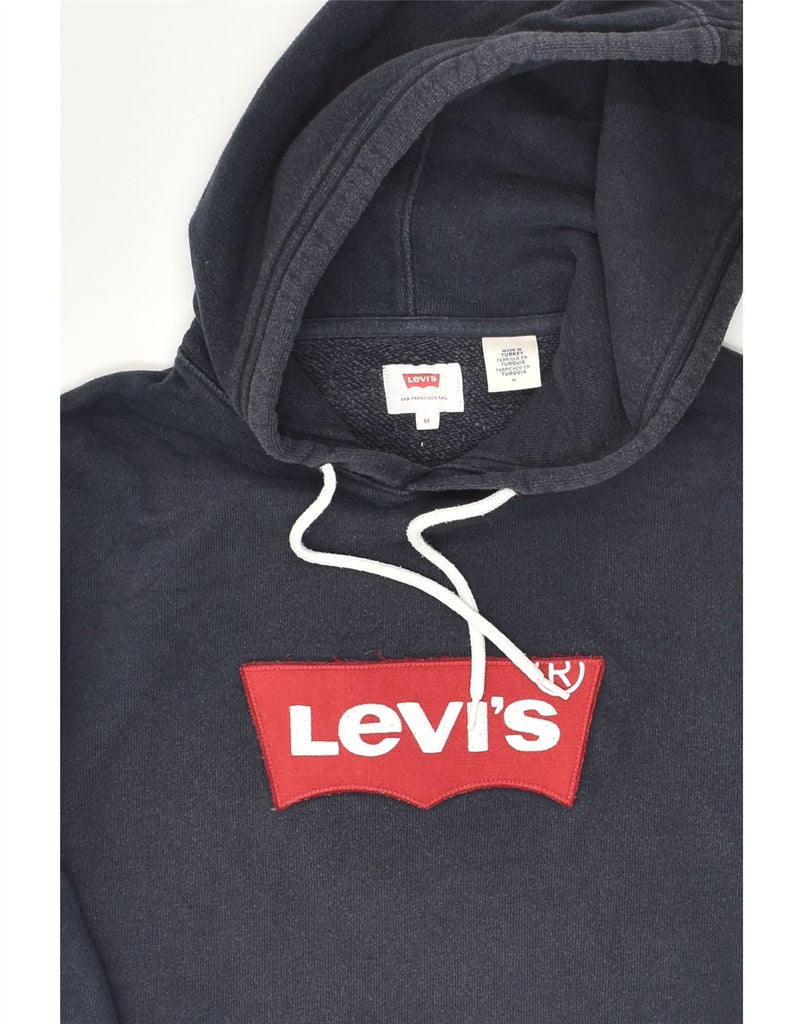 LEVI'S Womens Graphic Hoodie Jumper UK 14 Medium Navy Blue Cotton | Vintage Levi's | Thrift | Second-Hand Levi's | Used Clothing | Messina Hembry 