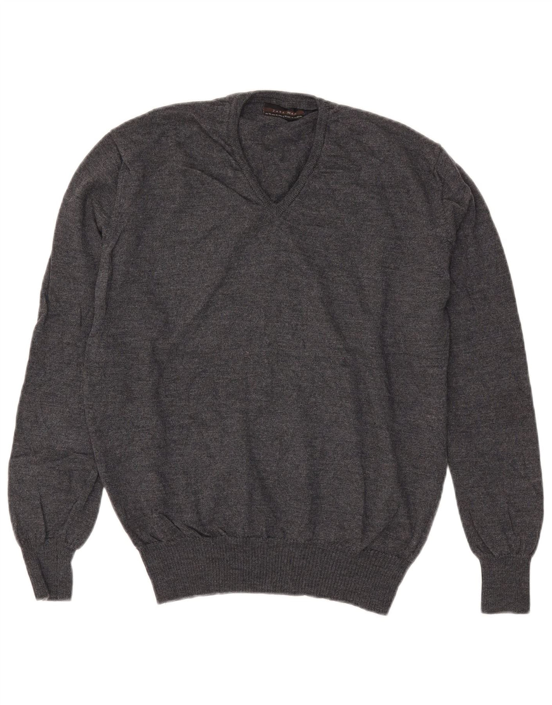 Zara Mens V-Neck Jumper Sweater XL Grey