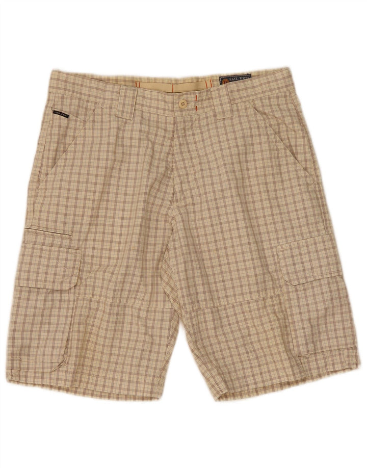 Sail Exp Mens Cargo Shorts IT 50 Large W34 Beige Plaid Cotton