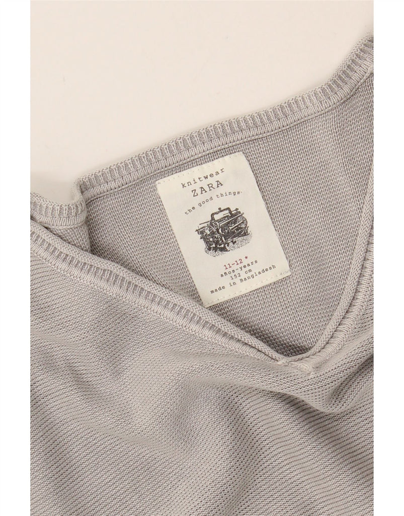 ZARA Boys V-Neck Jumper Sweater 11-12 Years Grey Viscose Vintage Zara and Second-Hand Zara from Messina Hembry 