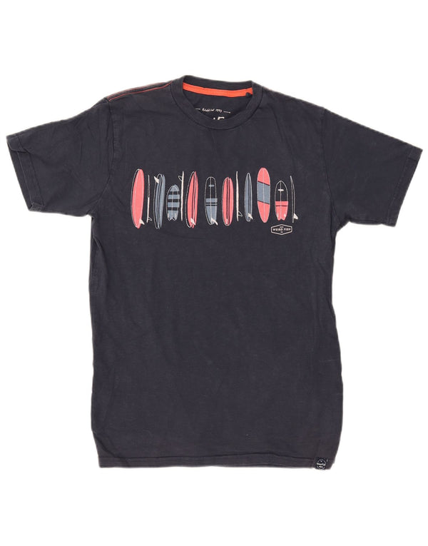 WEIRD FISH Mens Graphic T-Shirt Top Small Navy Blue Cotton