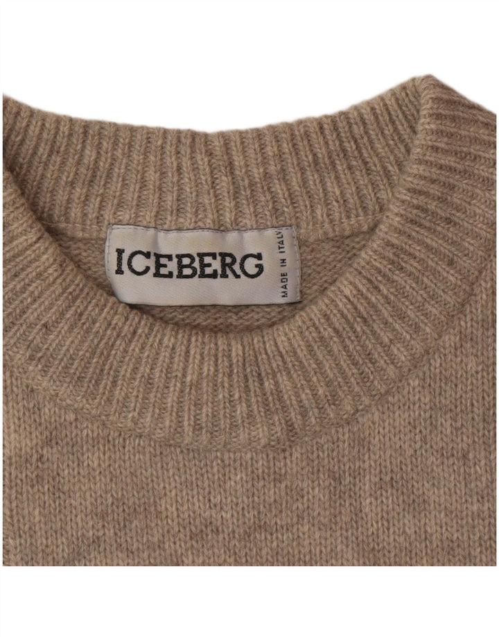 ICEBERG Mens Graphic Crew Neck Jumper Sweater Medium Beige Animals
