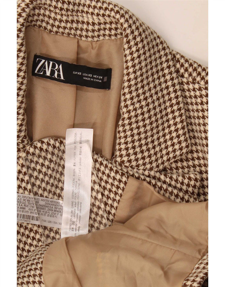 Zara Womens 2 Button Oversized Blazer Jacket UK 6 XS Brown Houndstooth