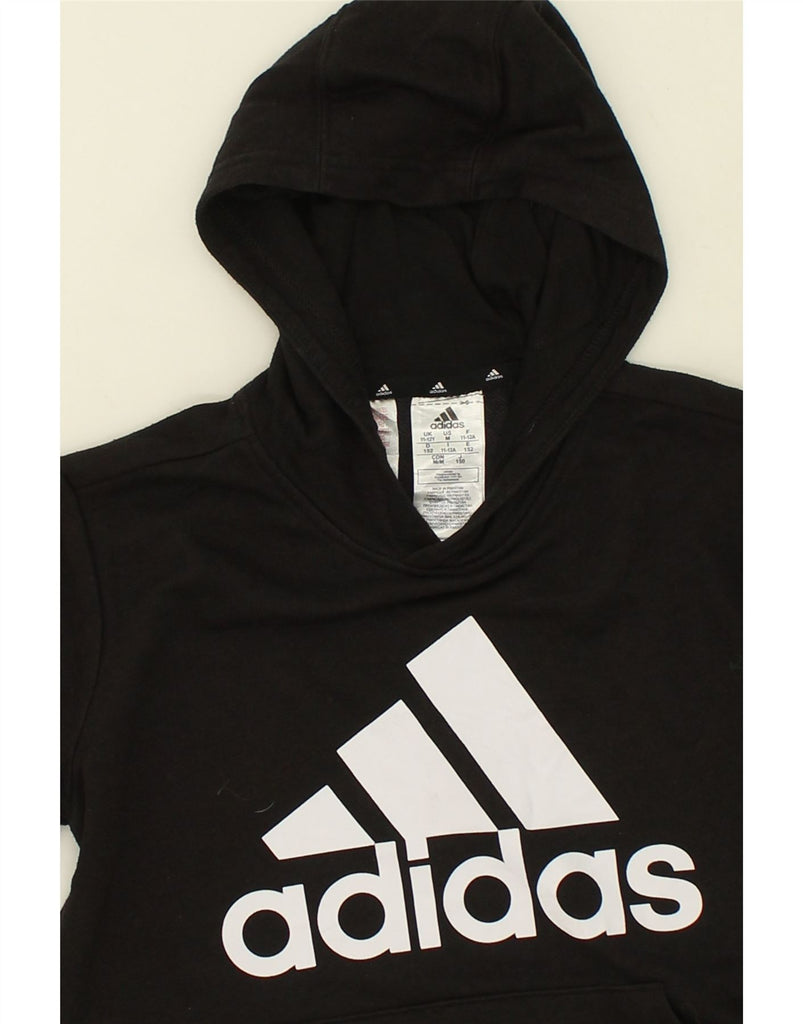 ADIDAS Boys Graphic Hoodie Jumper 11-12 Years Black Cotton | Vintage Adidas | Thrift | Second-Hand Adidas | Used Clothing | Messina Hembry 