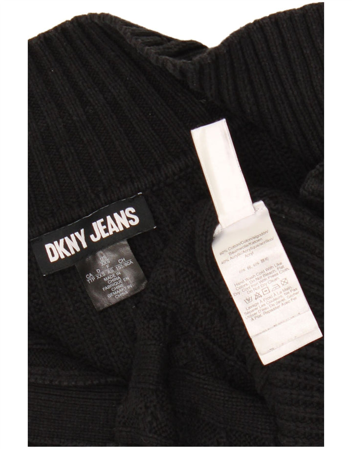 DKNY Womens Crop Overshirt Polo Neck Jumper Sweater UK 2 2XS Black Cotton