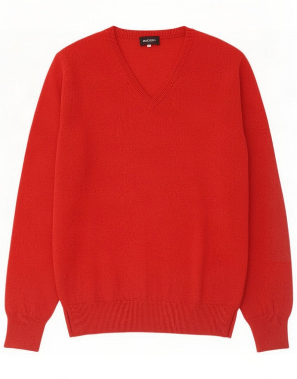 Vintage Mens V-Neck Jumper Sweater Large Red Wool