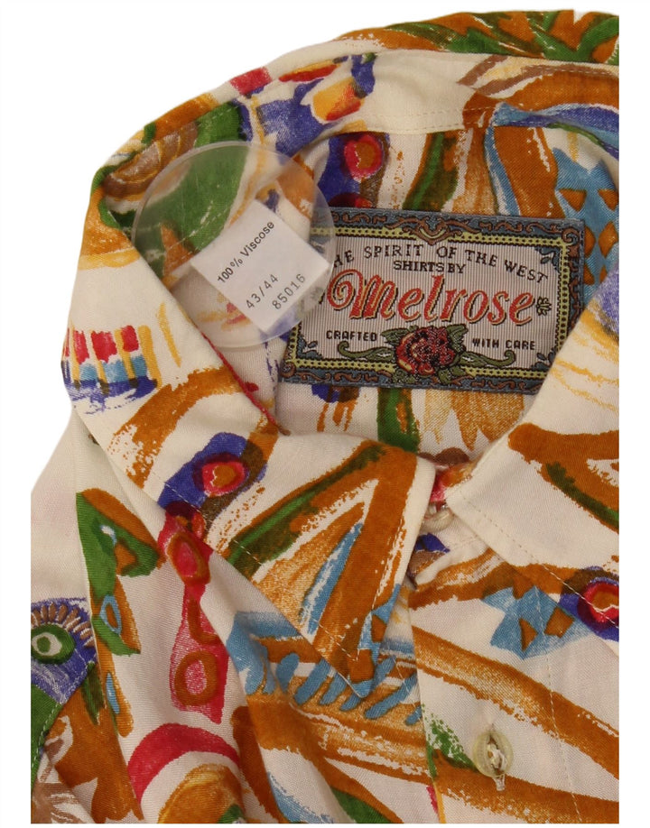 Melrose Mens Abstract Pattern Short Sleeve Shirt Size 43/44 XL Off White