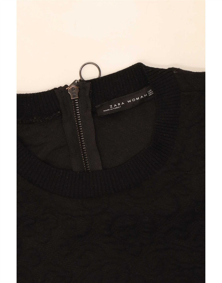 Zara Womens Short Sleeves Basic Dress UK 10 Small Black Paisley Polyester