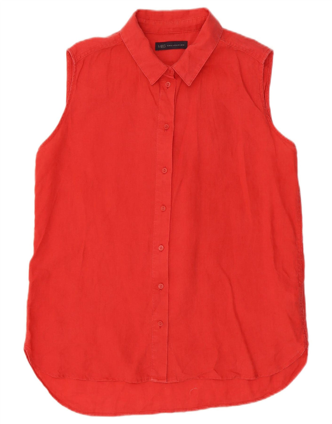 MARKS & SPENCER Womens Sleeveless Shirt UK 12 Medium Pink Linen