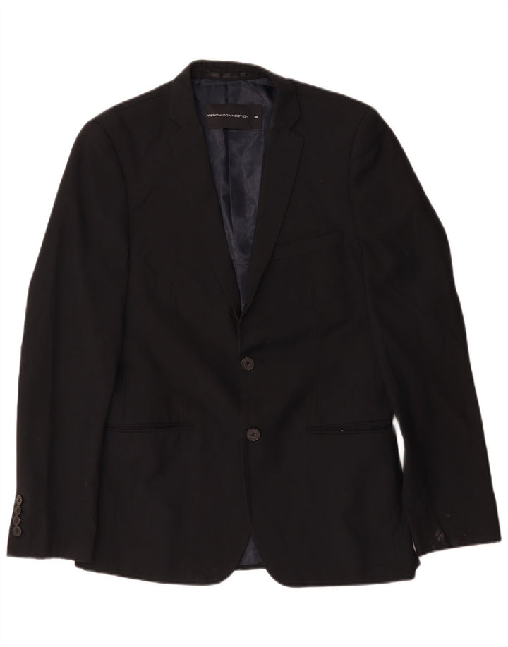 French Connection Mens 2 Button Blazer Jacket UK 38 Medium Black Polyester