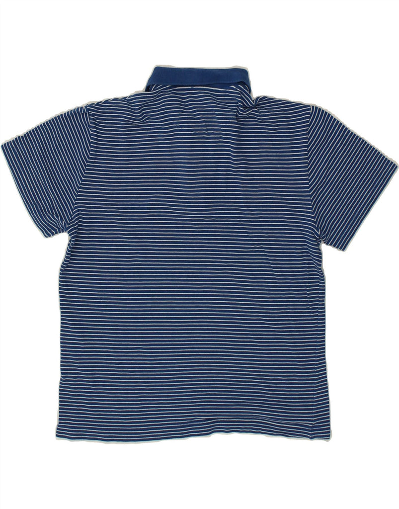 TRUSSARDI Mens Polo Shirt Medium Navy Blue Striped Cotton | Vintage Trussardi | Thrift | Second-Hand Trussardi | Used Clothing | Messina Hembry 