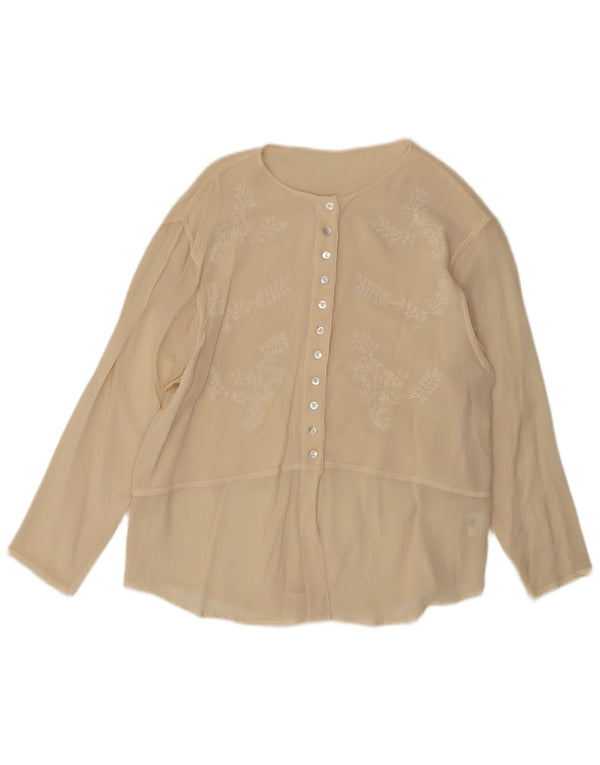 Vintage Womens Shirt Blouse UK 14 Large Beige Floral Silk