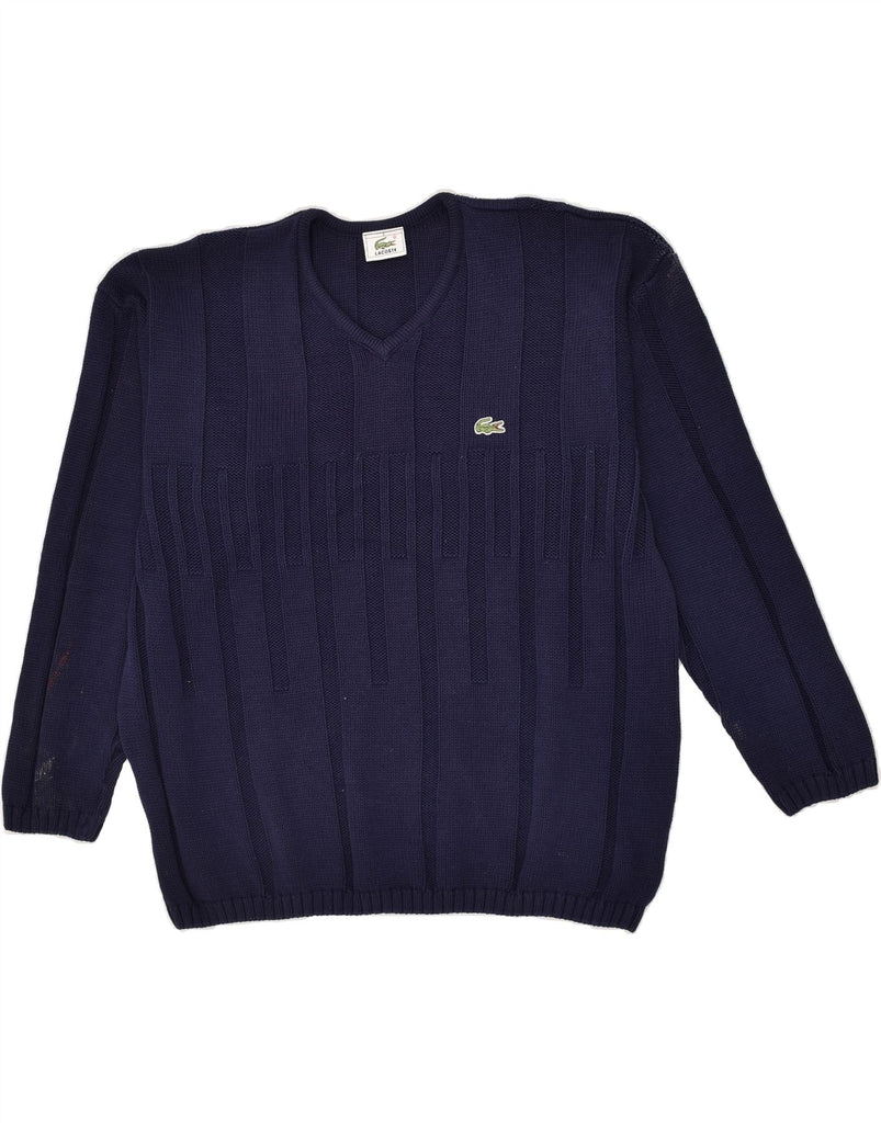 LACOSTE Mens V-Neck Jumper Sweater Size 6 XL Navy Blue Cotton Vintage Lacoste and Second-Hand Lacoste from Messina Hembry 