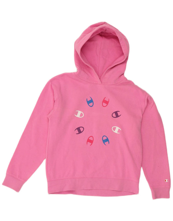 Champion Girls Graphic Hoodie Jumper 13-14 Years XL Pink Cotton