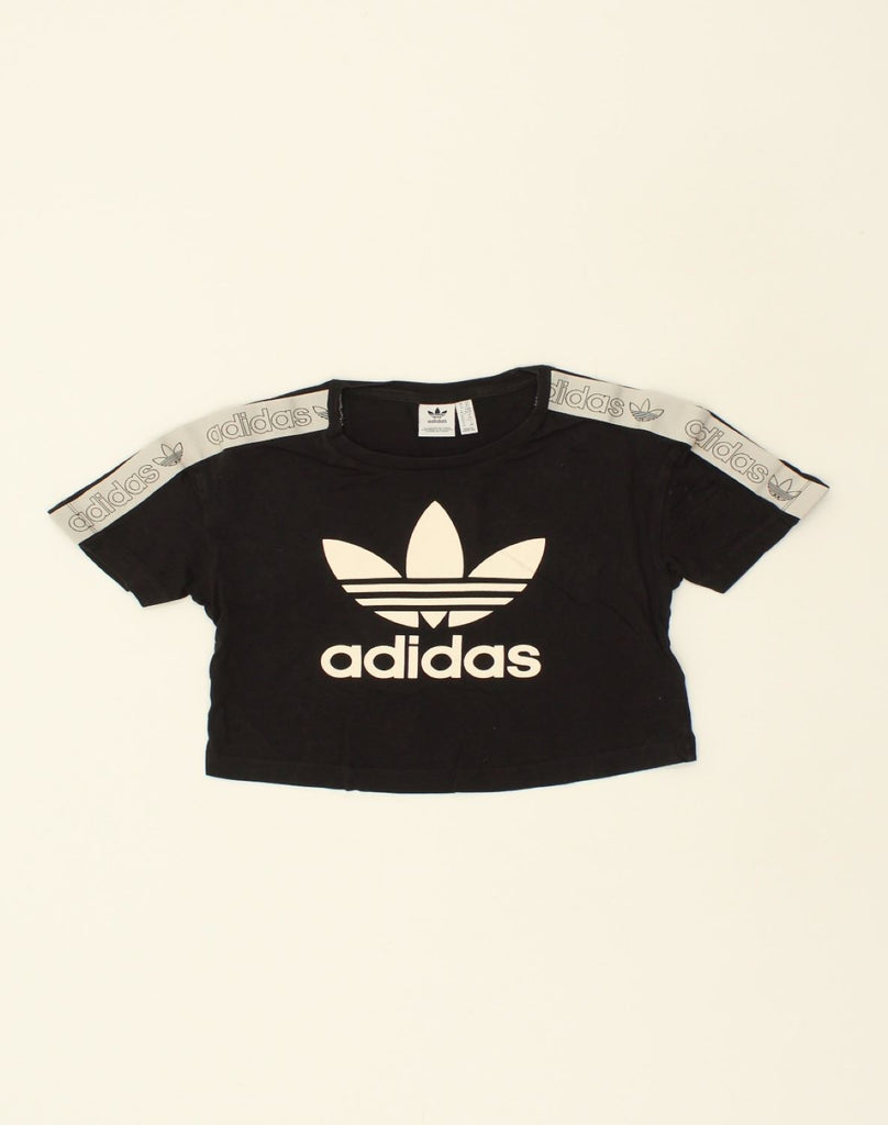 ADIDAS Womens Graphic Crop Top UK 6 XS Black Cotton | Vintage Adidas | Thrift | Second-Hand Adidas | Used Clothing | Messina Hembry 