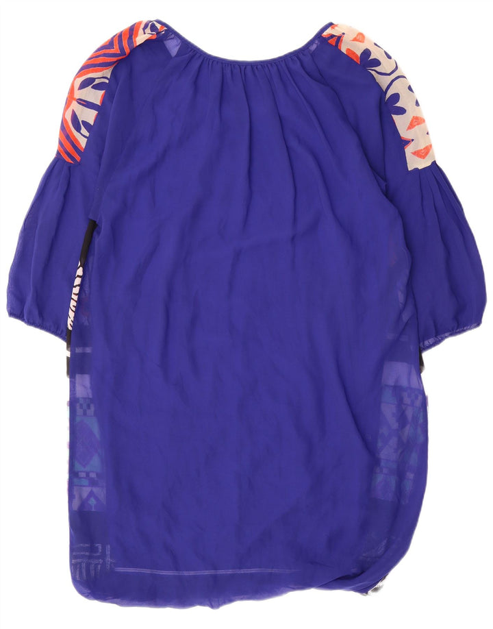 Desigual Womens Graphic 3/4 Sleeve Kaftan Dress UK 14 Medium Blue Patchwork