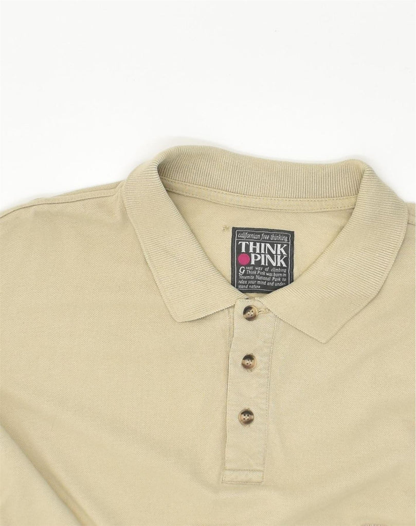 THINK PINK Mens Polo Shirt Large Beige | Vintage Think Pink | Thrift | Second-Hand Think Pink | Used Clothing | Messina Hembry 