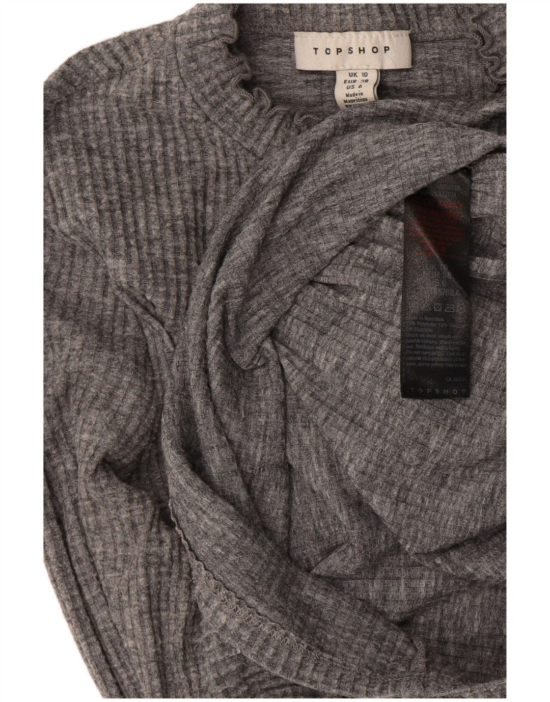 Topshop Womens Zip Neck Crop Top UK 10 Small  Grey Flecked Polyester