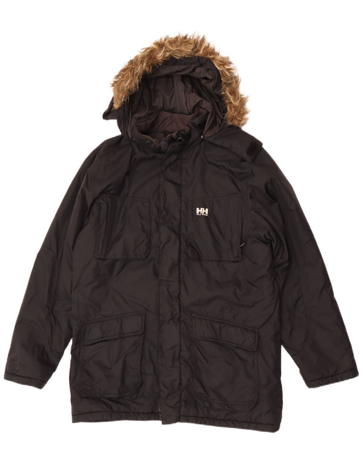 Helly Hansen Boys Hooded Parka Jacket 15-16 Years Black Polyamide