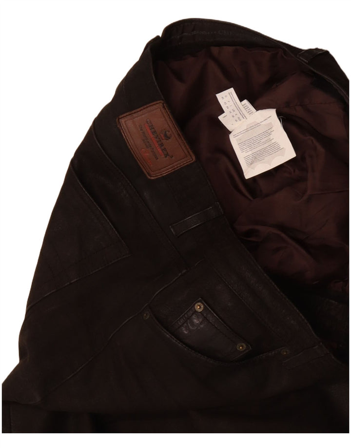 CHEVIREX Mens Straight Leather Trousers W40 L33 Brown Leather
