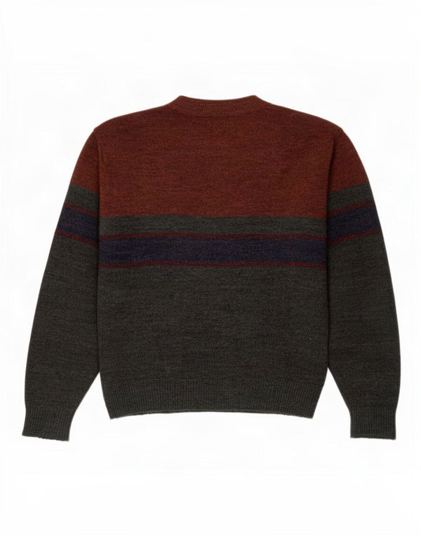 Vintage Mens Crew Neck Jumper Sweater XL Grey Colourblock Acrylic