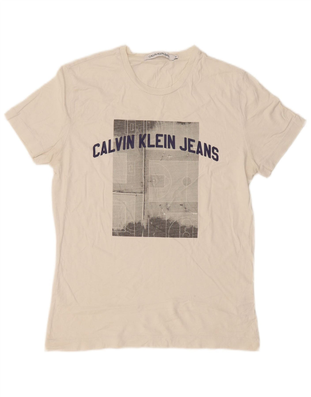 Calvin Klein Jeans Mens Graphic T-Shirt Top Medium White Cotton