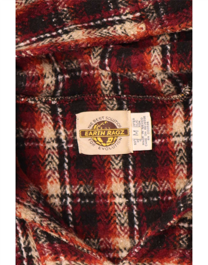 Earth Ragz Mens Hoodie Jumper Medium Red Check Polyester Hippie