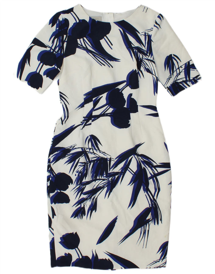 Hobbs Womens Sheath Dress UK 10 Small  White Floral Polyester