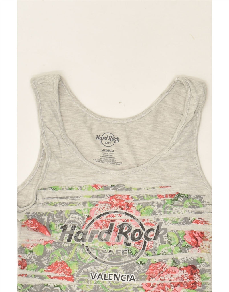 HARD ROCK CAFE Womens Valencia Graphic Vest Top UK 12 Medium Grey Floral | Vintage Hard Rock Cafe | Thrift | Second-Hand Hard Rock Cafe | Used Clothing | Messina Hembry 