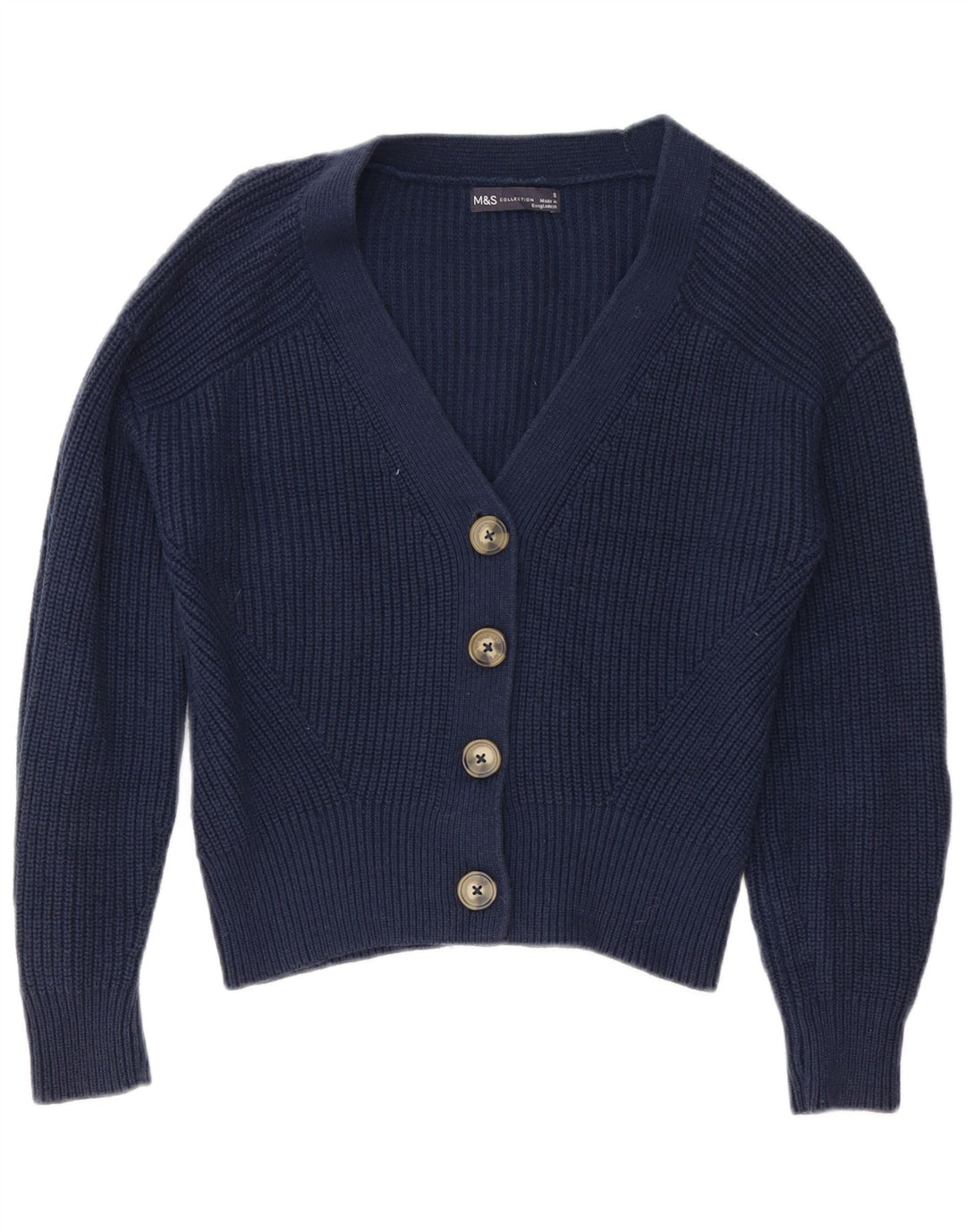 Marks & Spencer Womens Cardigan Sweater UK 10 Small Navy Blue Cotton