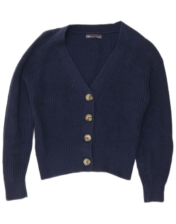 Marks & Spencer Womens Cardigan Sweater UK 10 Small Navy Blue Cotton