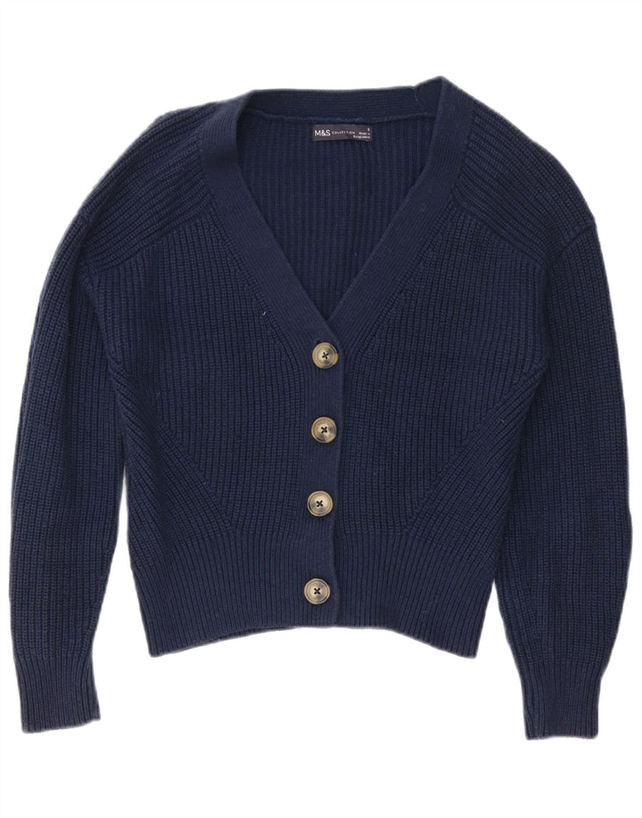 Marks & Spencer Womens Cardigan Sweater UK 10 Small Navy Blue Cotton