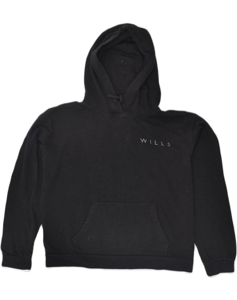 JACK WILLS Womens Graphic Hoodie Jumper UK 10 Small Black Cotton | Vintage Jack Wills | Thrift | Second-Hand Jack Wills | Used Clothing | Messina Hembry 